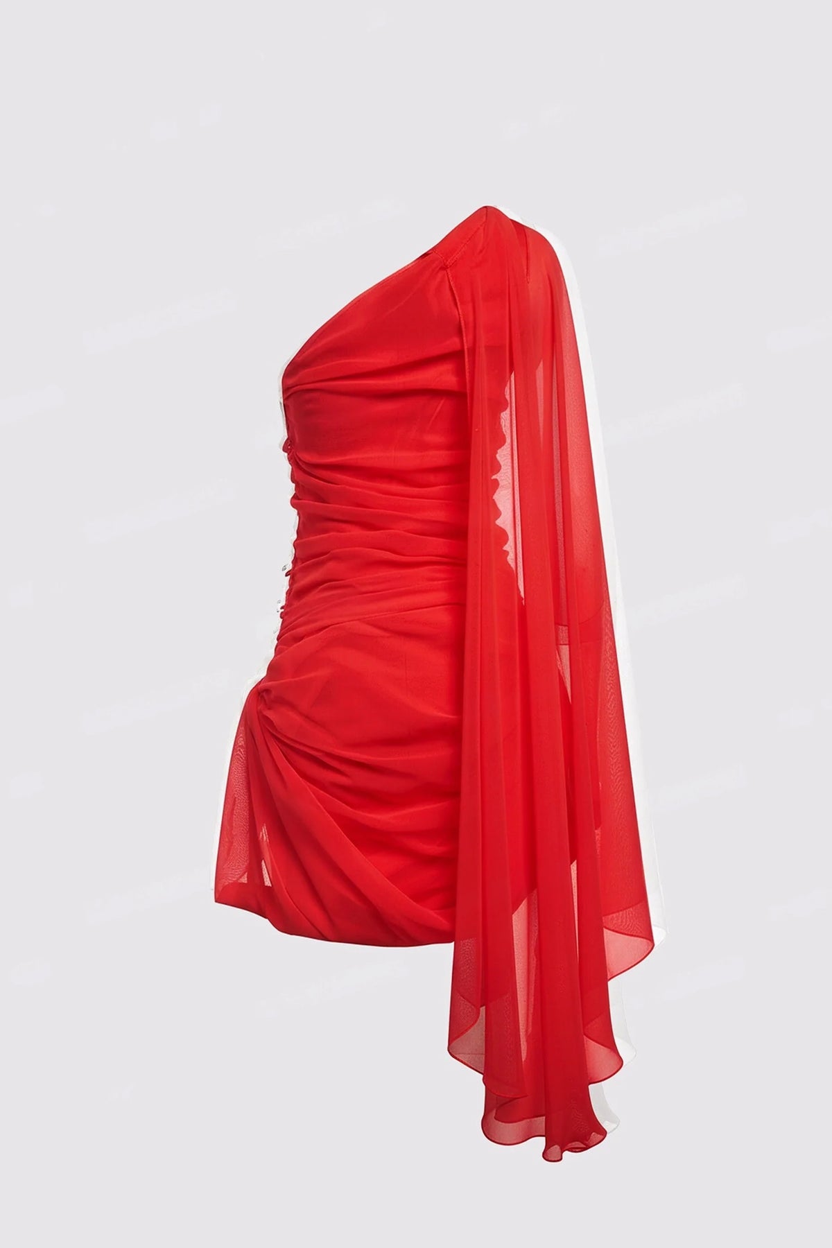 Vestido Mini Rojo con Capa y Hombro Asimétrico